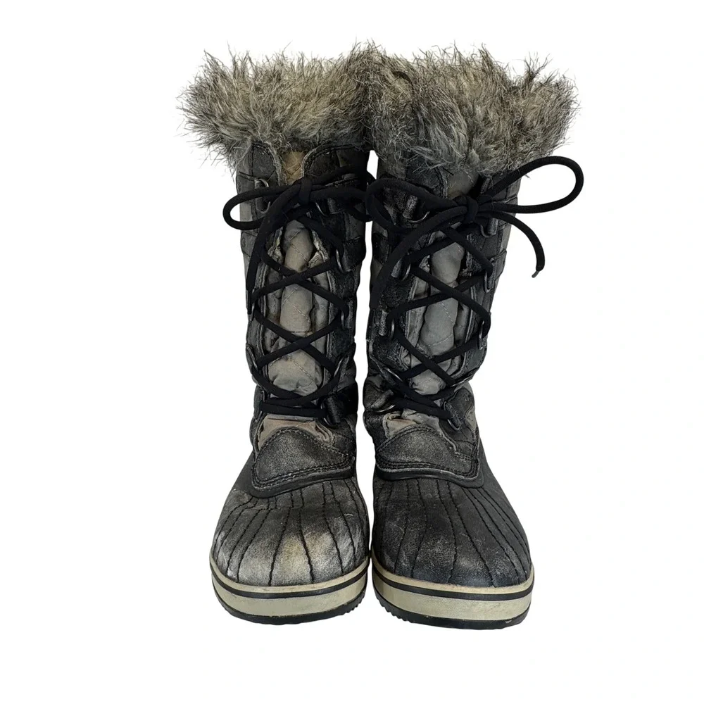 Sorel Winter Boots Womens 12 Gray Quilted Waterproof Faux Fur Lace Up Snow